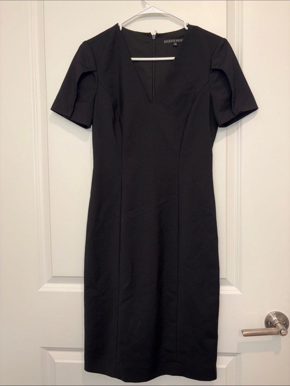 ANTONIO MELANI Black V-Neck Midi Sheath Dress